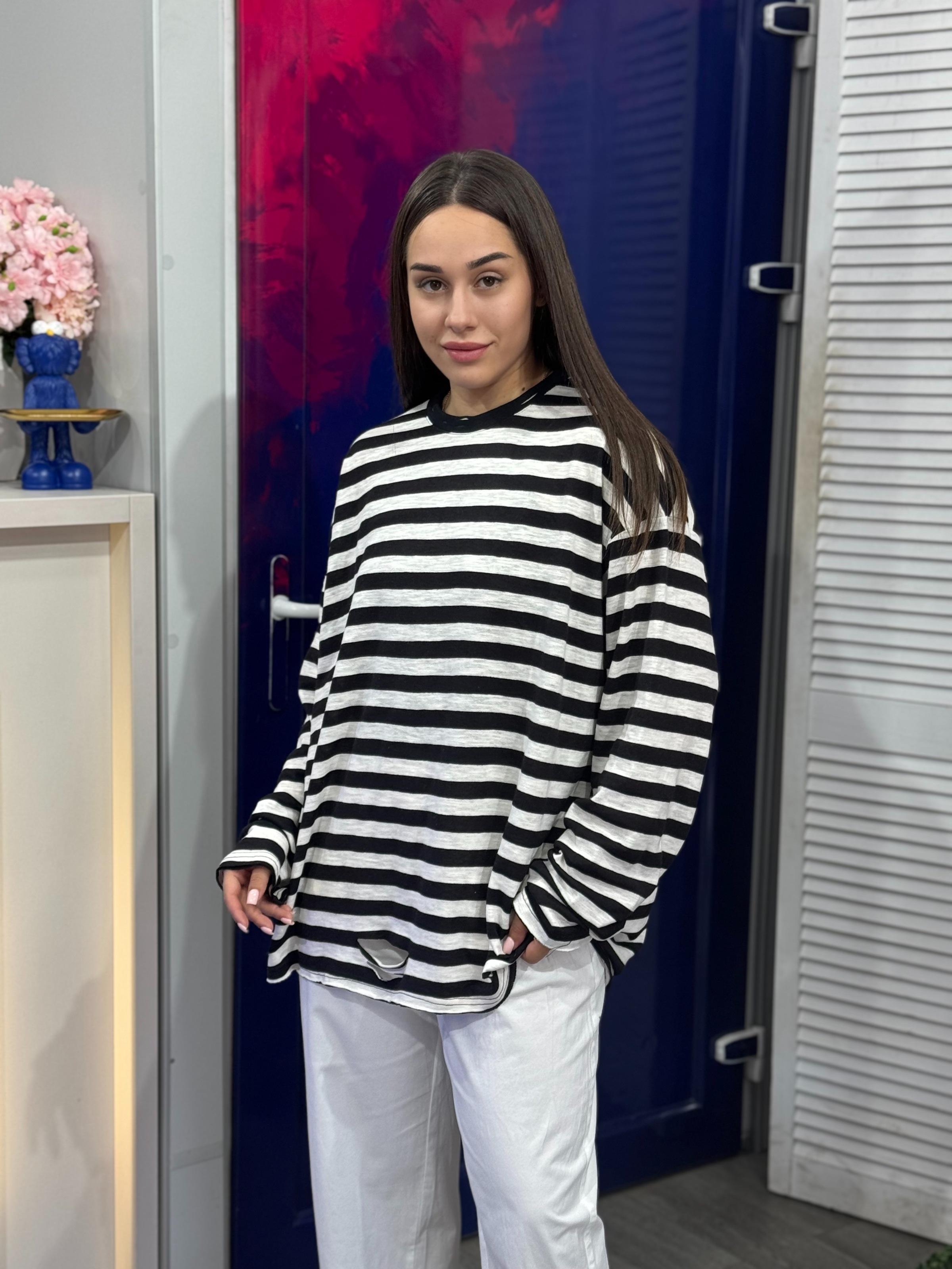 Лонгслив женский в полоску OS Черный (#27026-02)