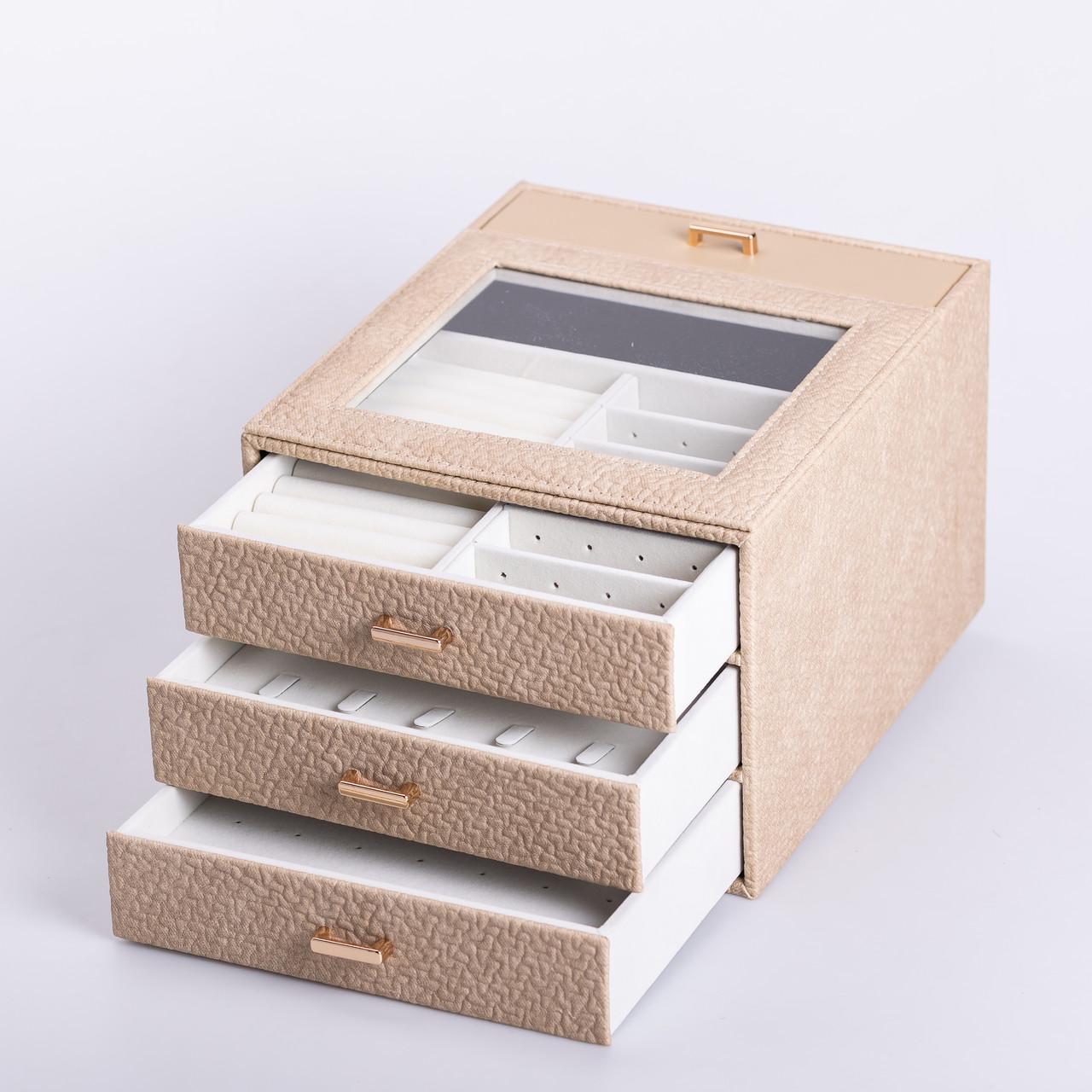 Шкатулка для украшений из эко кожи 3 яруса (6678)