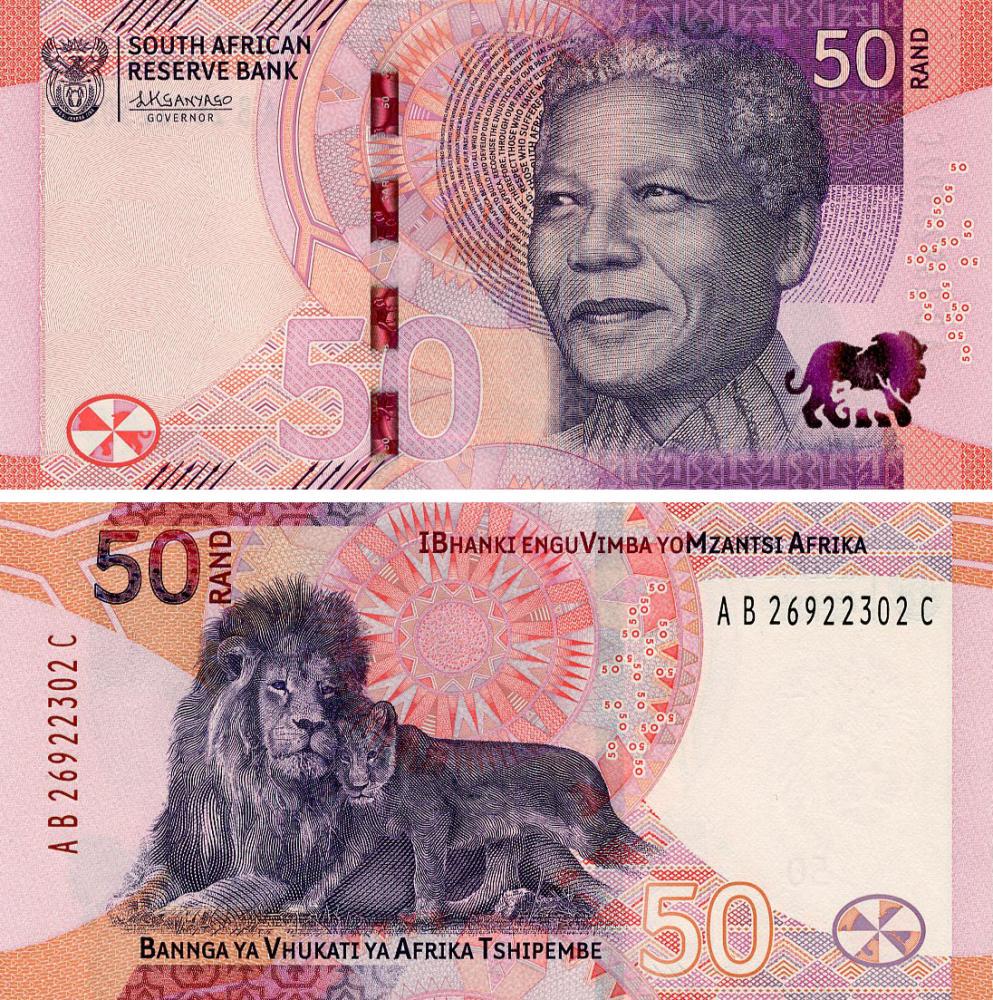 Коллекционная банкнота ЮАР 50 ранд 2023 UNC Лев Львица PW150 (Б20400)