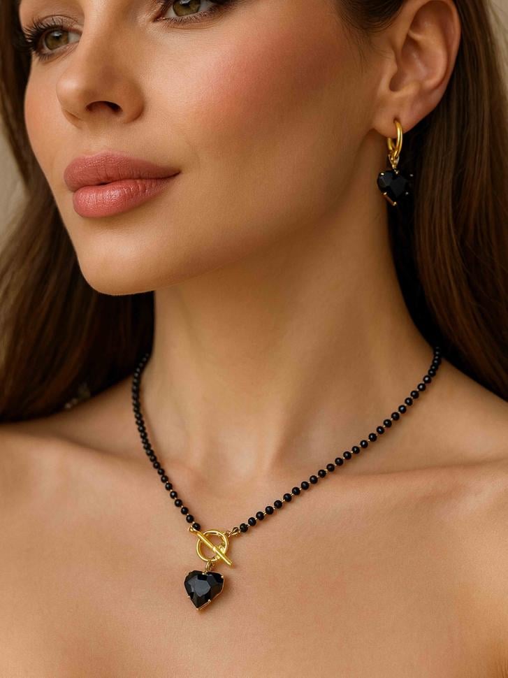 Чокер LeBijou із шпинелі з підвіскою серце Чорний (5407)