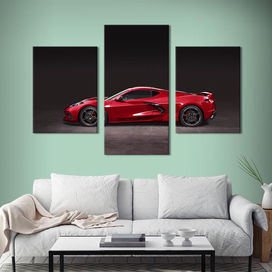Картина на холсте триптих Красный Chevrolet Corvette 66x40 см (1261-32)
