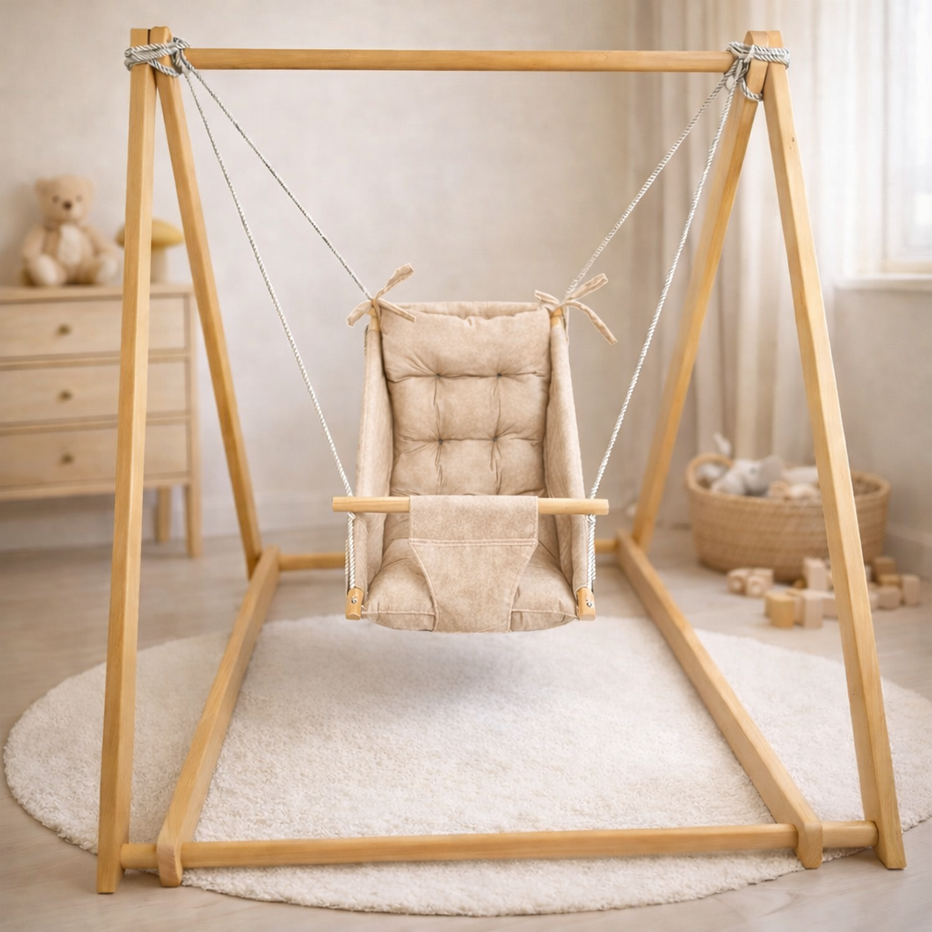 Комплект Деревянная опора и Колыханка хлопок мрамор Бежевый (gs-9162)