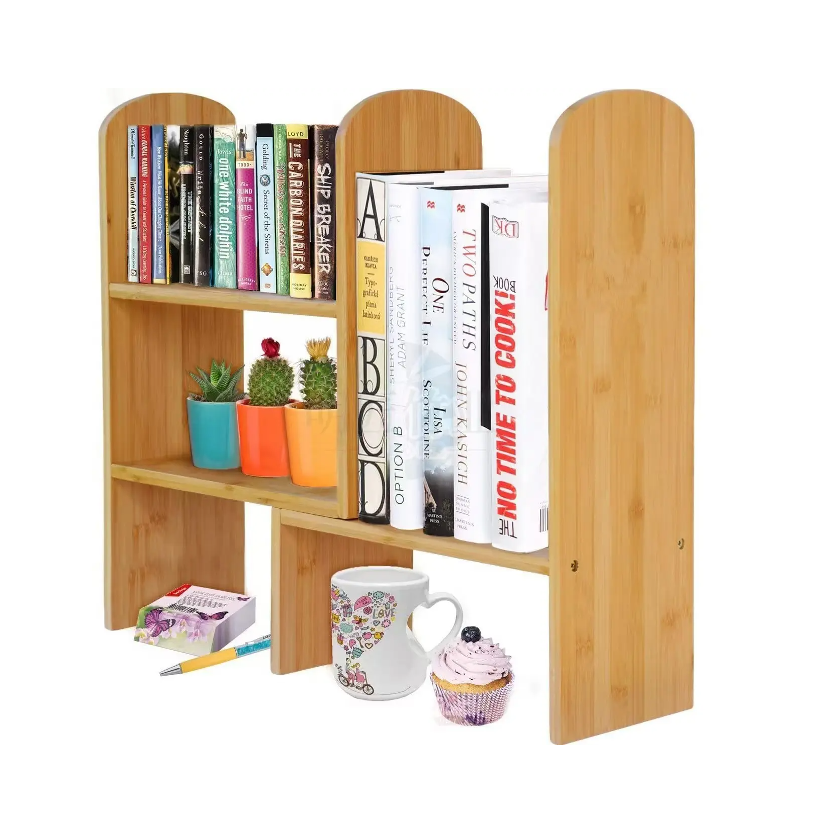 Полка настольная из бамбука для книг и аксессуаров с возможностью регулировки положения 65х45х15 см