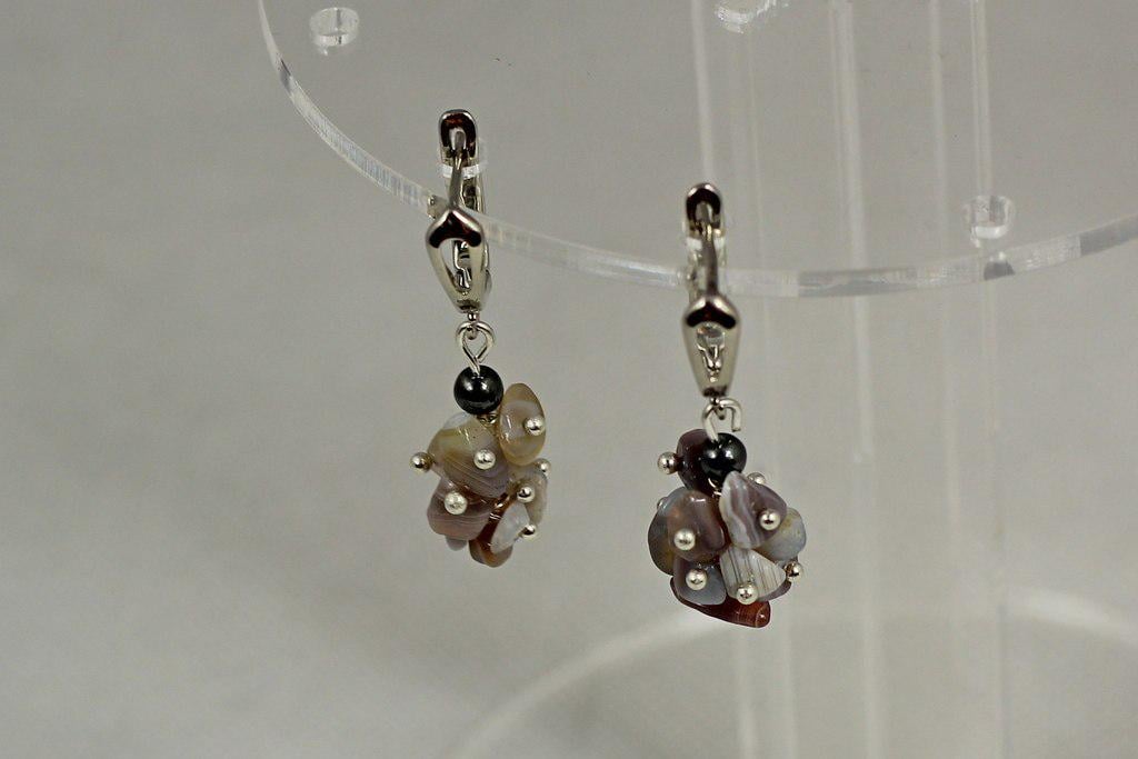 Серьги подвески Гроно Агат Ботсвана 3,8 см Серебристый (29440060)