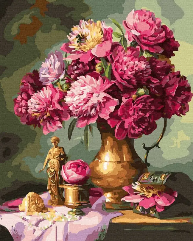 Картина по номерам Brushme Пионы в золотой вазе 40x50 см без коробки (JX1122) Картина по номерам Brushme Пионы в золотой вазе 40x50 см без коробки (JX1122)