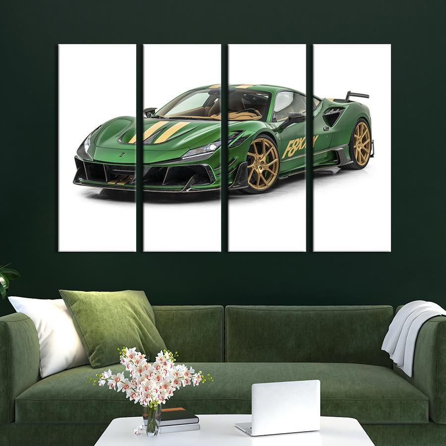 Картина на полотні Яскраво -зелений автомобіль Ferrari F8 Tributo 149x93 см (1349-41)
