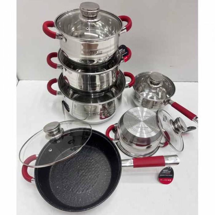Набір посуду Zepline ZP-115 із нержавіючої сталі 12 предметів Червоний (6-18-238ZP-115/2) - фото 2 Набір посуду Zepline ZP-115 із нержавіючої сталі 12 предметів Червоний (6-18-238ZP-115/2) - фото 2