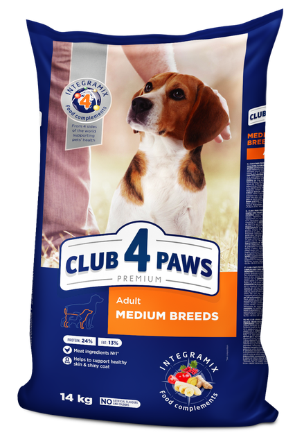 Корм сухий Клуб 4 Лапи Преміум для дорослих собак середніх порід 14 кг (828367773)