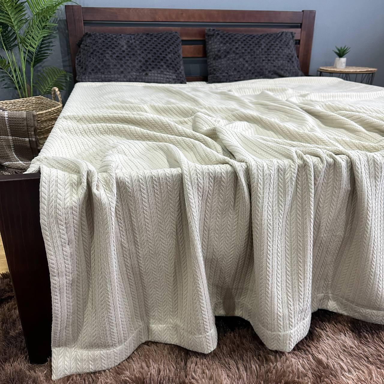 Покрывало-плед Косичка хлопковое евро 220х240 см Бежевый (15182586)