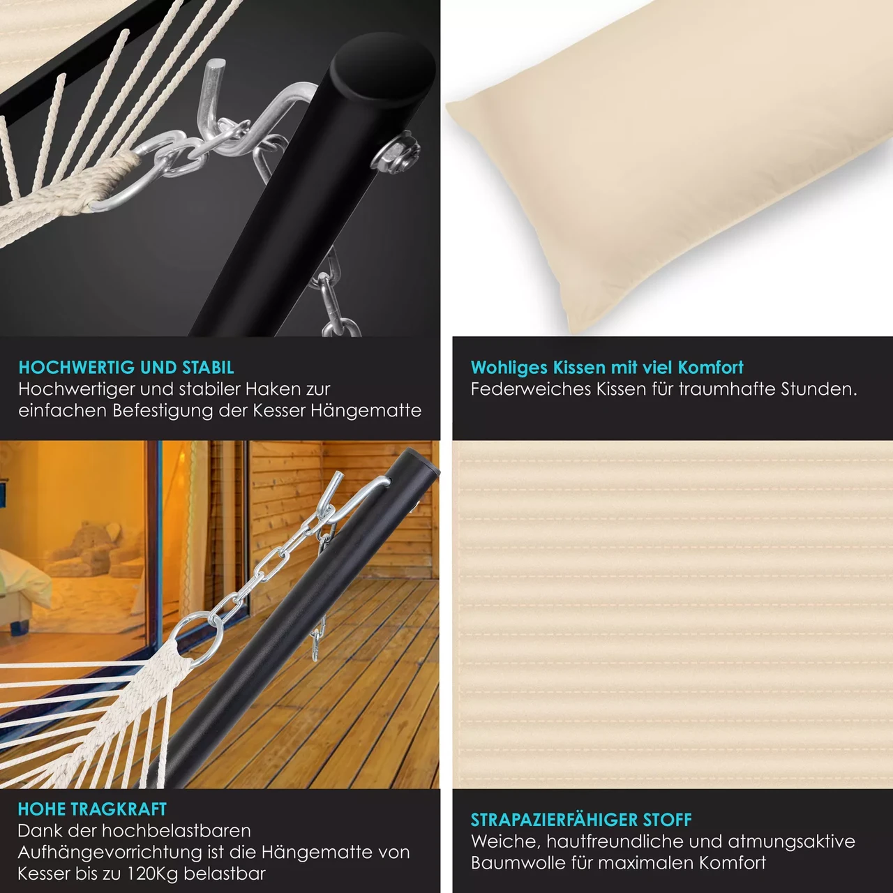 Гамак підвісний для саду та дачі KESSER 200 кг 360x120x115 см (4260729118899) - фото 7 Гамак підвісний для саду та дачі KESSER 200 кг 360x120x115 см (4260729118899) - фото 7