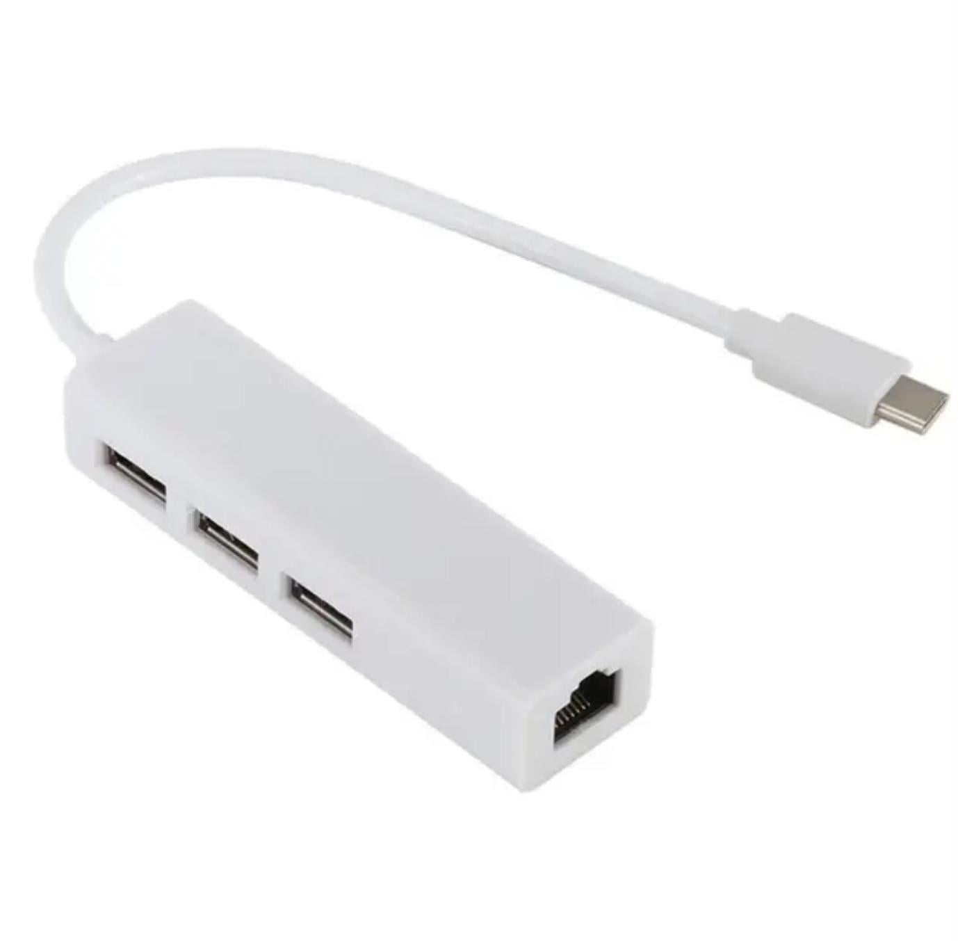 Переходник SUNROZ хаб USB 3.1 Type-C-3 х USB 2.0 Ethernet LAN адаптер RJ45 100 Mbps (A48599)