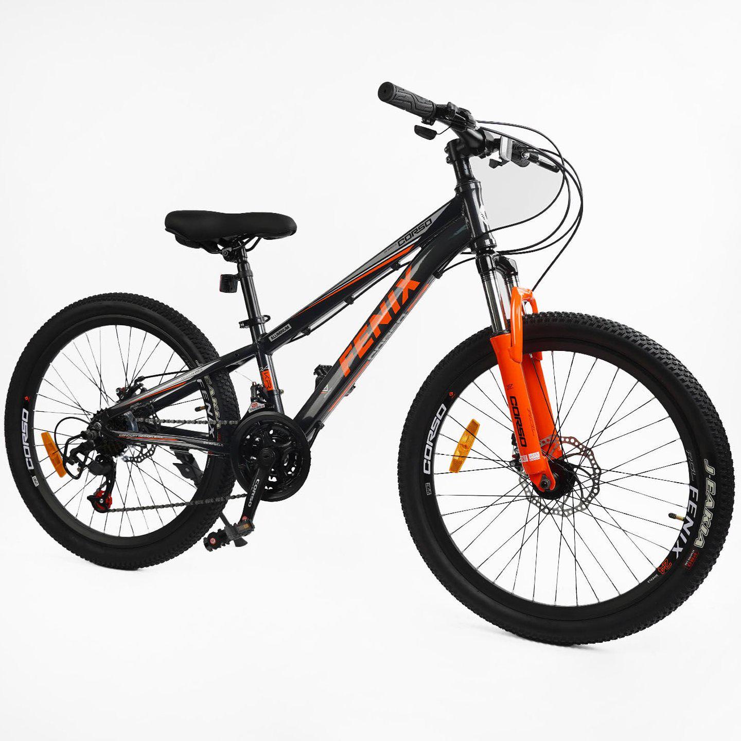 Велосипед горный Corso Fenix 24" подростковый алюминиевый Черно-оранжевый - фото 2 Велосипед горный Corso Fenix 24" подростковый алюминиевый Черно-оранжевый - фото 2