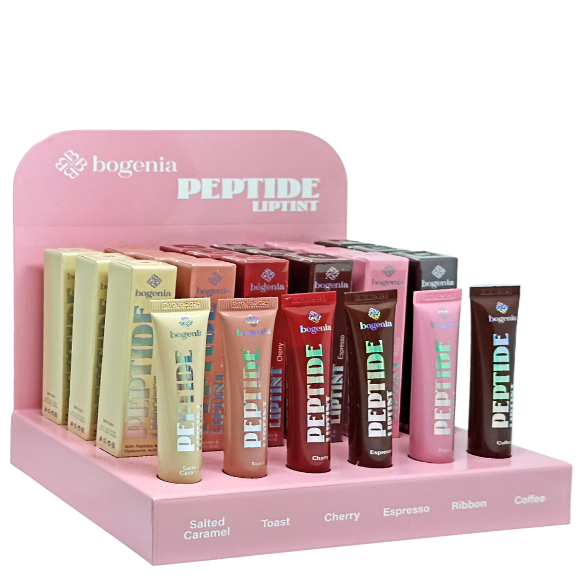 Набор бальзамов для губ Bogenia Set Peptide Lip Tint 18/6 шт. с подставкой (BG713) Набор бальзамов для губ Bogenia Set Peptide Lip Tint 18/6 шт. с подставкой (BG713)