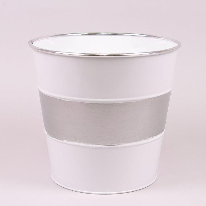 Кашпо металлическое Flora D 24 см Белый с серебряной полоской (38368)