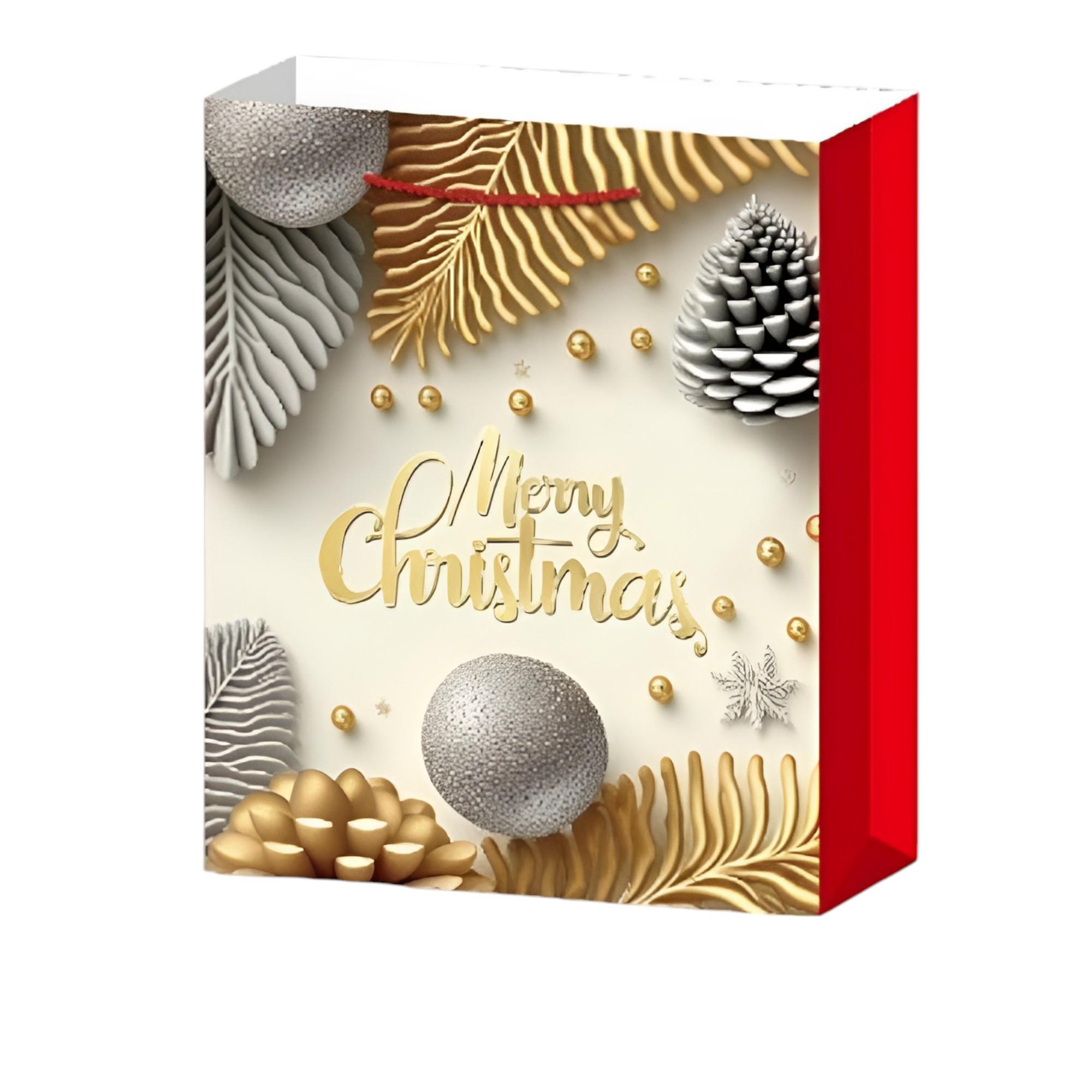 Подарочный пакет Stenson Merry Christmas с ручками 31х40х12 см Золотой с красным (R96637-L)