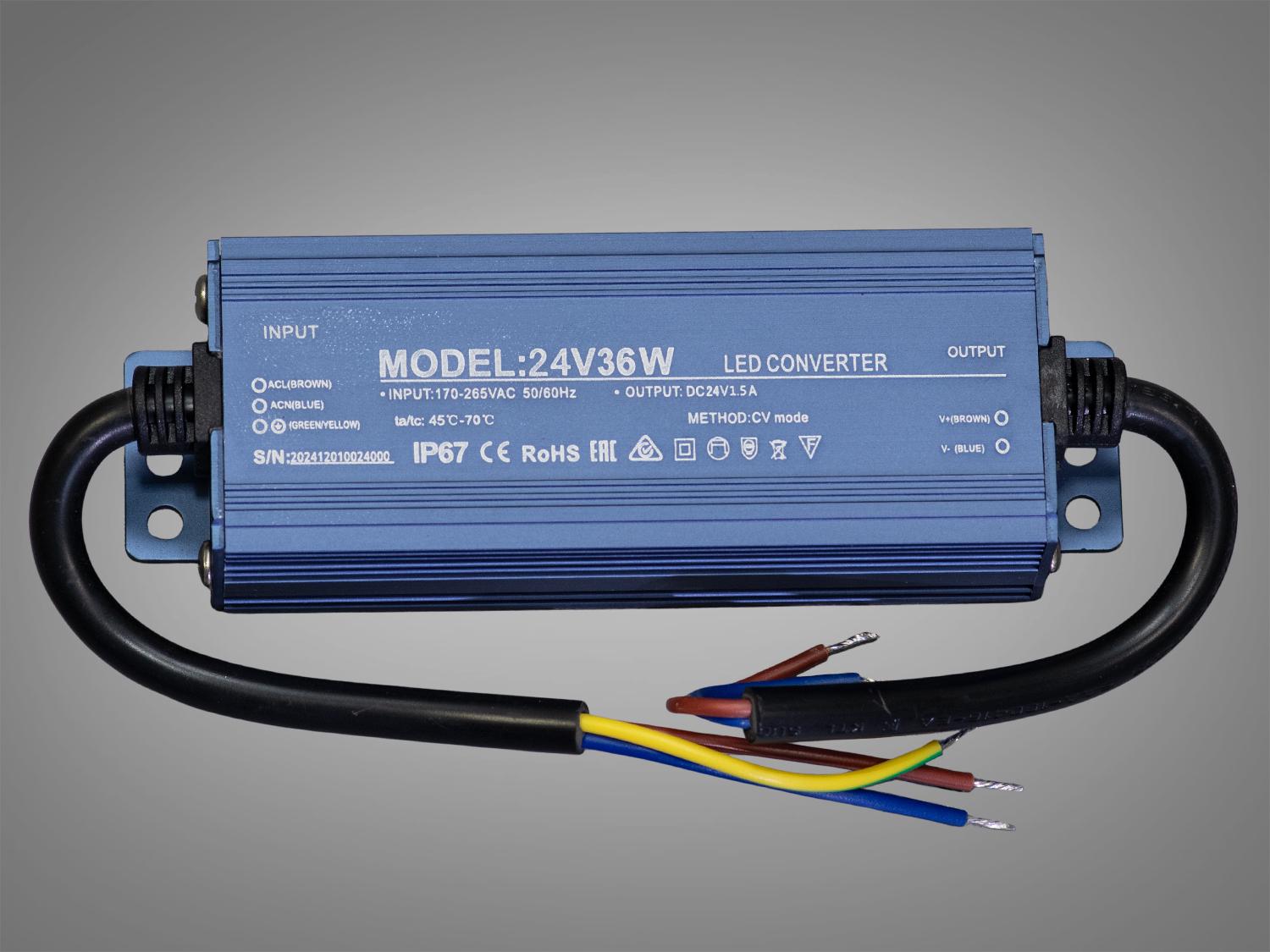 Блок живлення для підключення LED стрічки 24 В 36 Вт 1,5А (PPF-PW-IP68-24 В-36w)