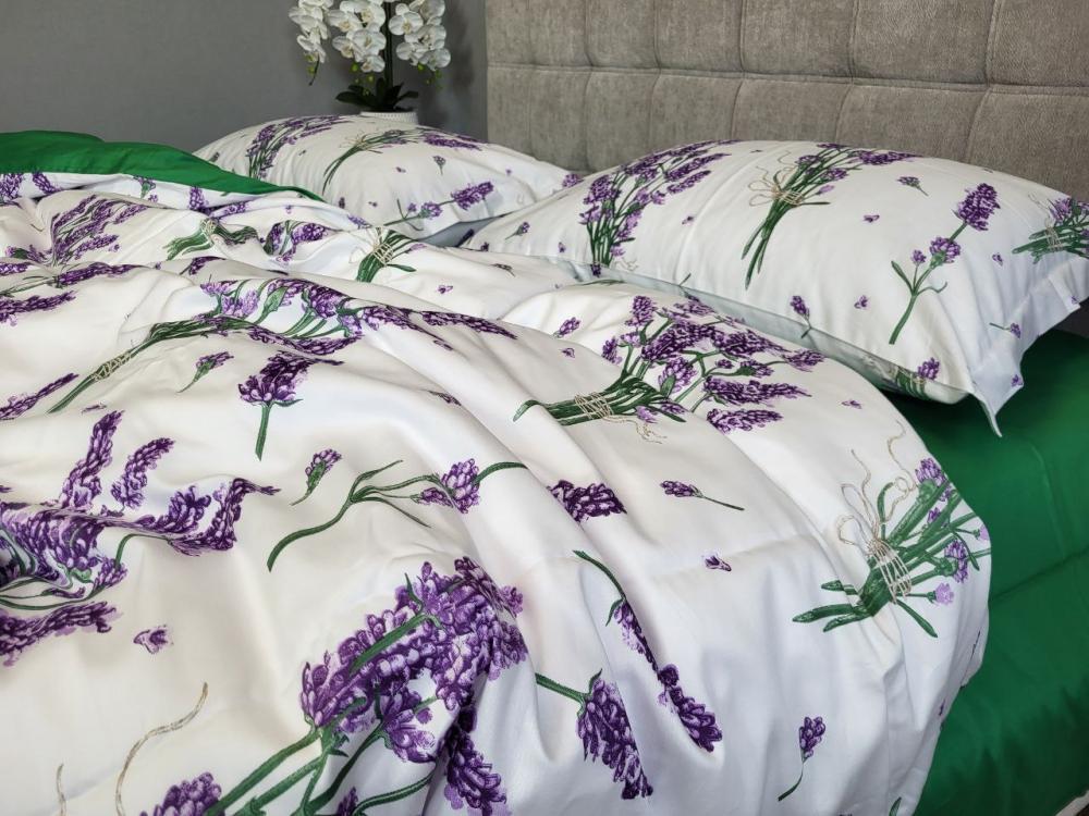Комплект постельного белья на резинке LAVENDER GREEN сатин Premium двуспальный/наволочки 50х70/70х70 см (6301)