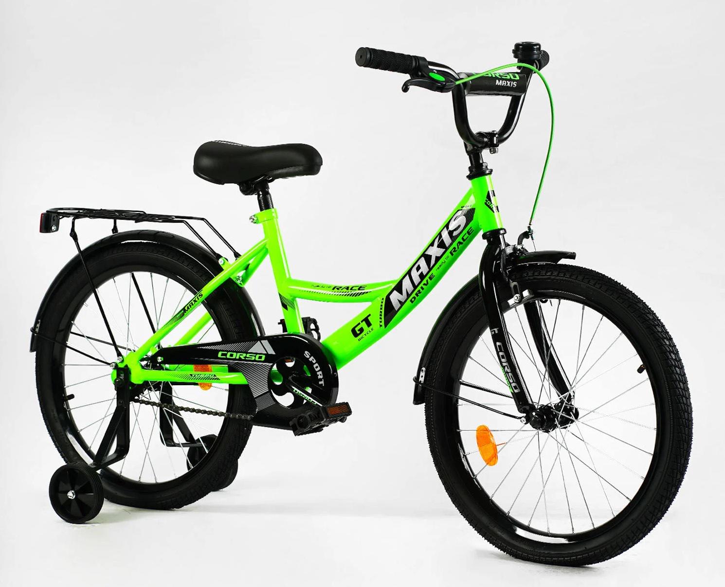 Велосипед 2-х колесный Corso Maxis 20" ручной тормоз/дополнительные колеса Green (143331)
