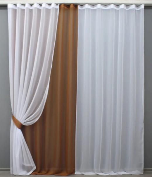 Комплект штор из шифона 1,5x2,9 м 3 шт. Белый/Коричневый (011дк)