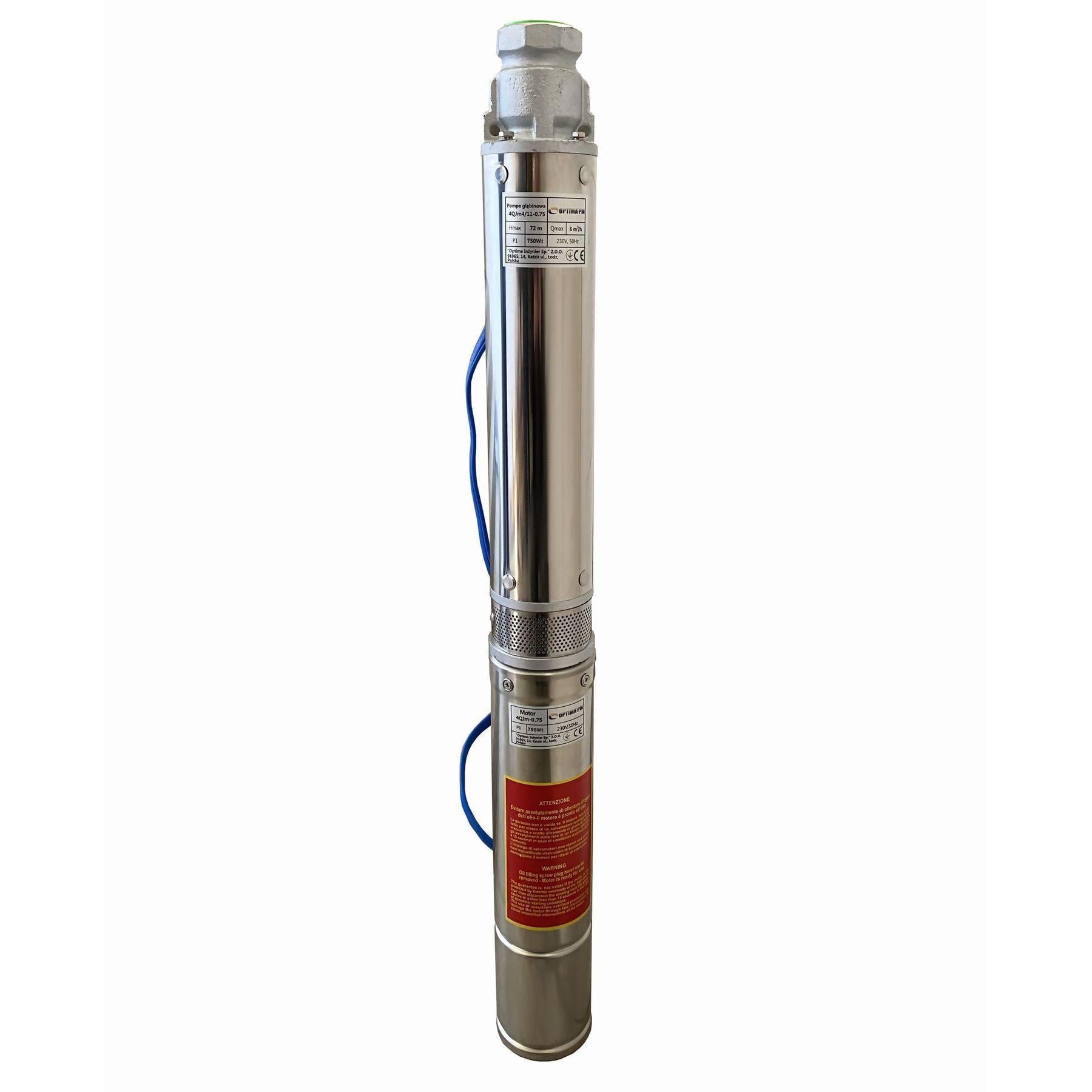 Насос скважинный с повышенной стойкостью к песку Optima PM 4QJm4/11 0,75 кВт 81 м и 1,5 м кабель (000017626)