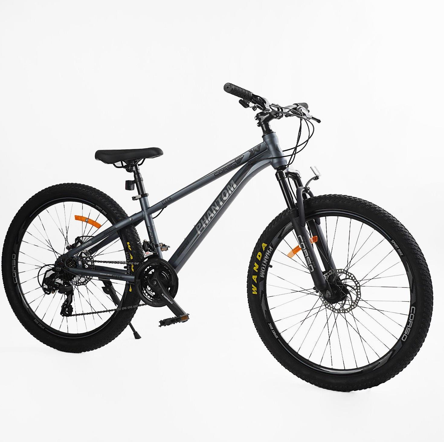 Велоcипед спортивний Corso PHANTOM PH-26538 26" рама сталева 13"/обладнання Saiguan 21 швидкість Графітовий