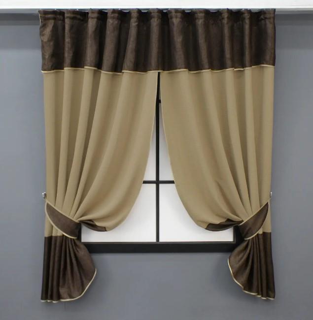 Шторки на кухню с ламбрекеном/подвязками 270х170 см Темно-бежевый/Венге (073к)