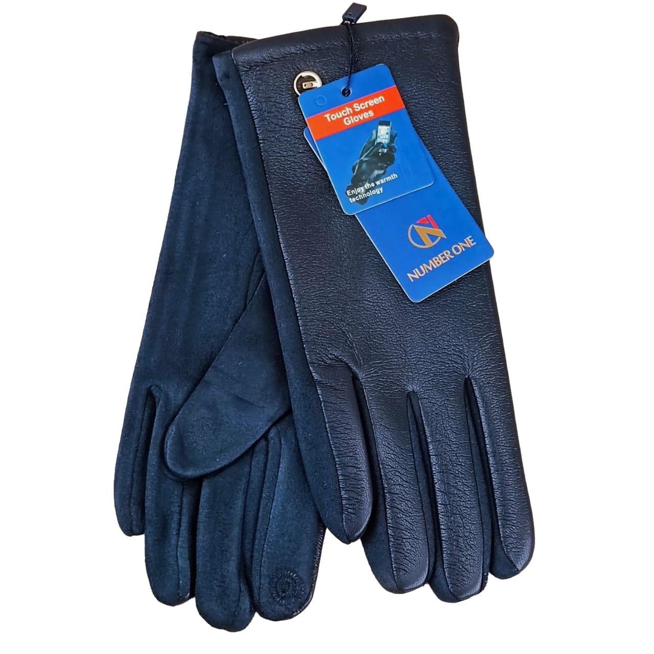 Перчатки женские UGC Дизайн 3 сенсорные экокожа/спандекс Темно-синий (47327)