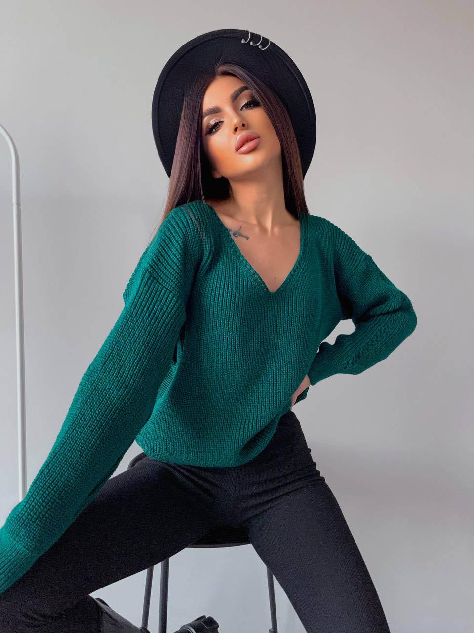 Свитер женский Лаура с вырезом р. 44-50 Бутылка (217/а-нс) - фото 8