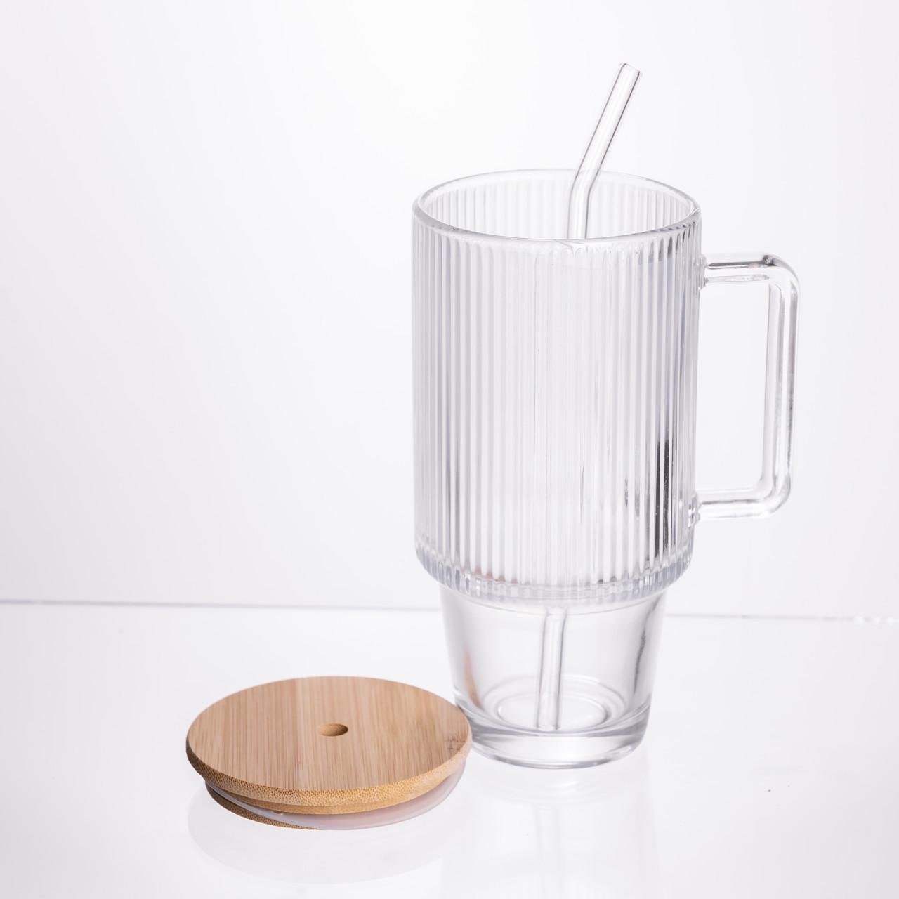 Кружка скляна з кришкою і трубочкою 750 мл (HP-19-48) - фото 3