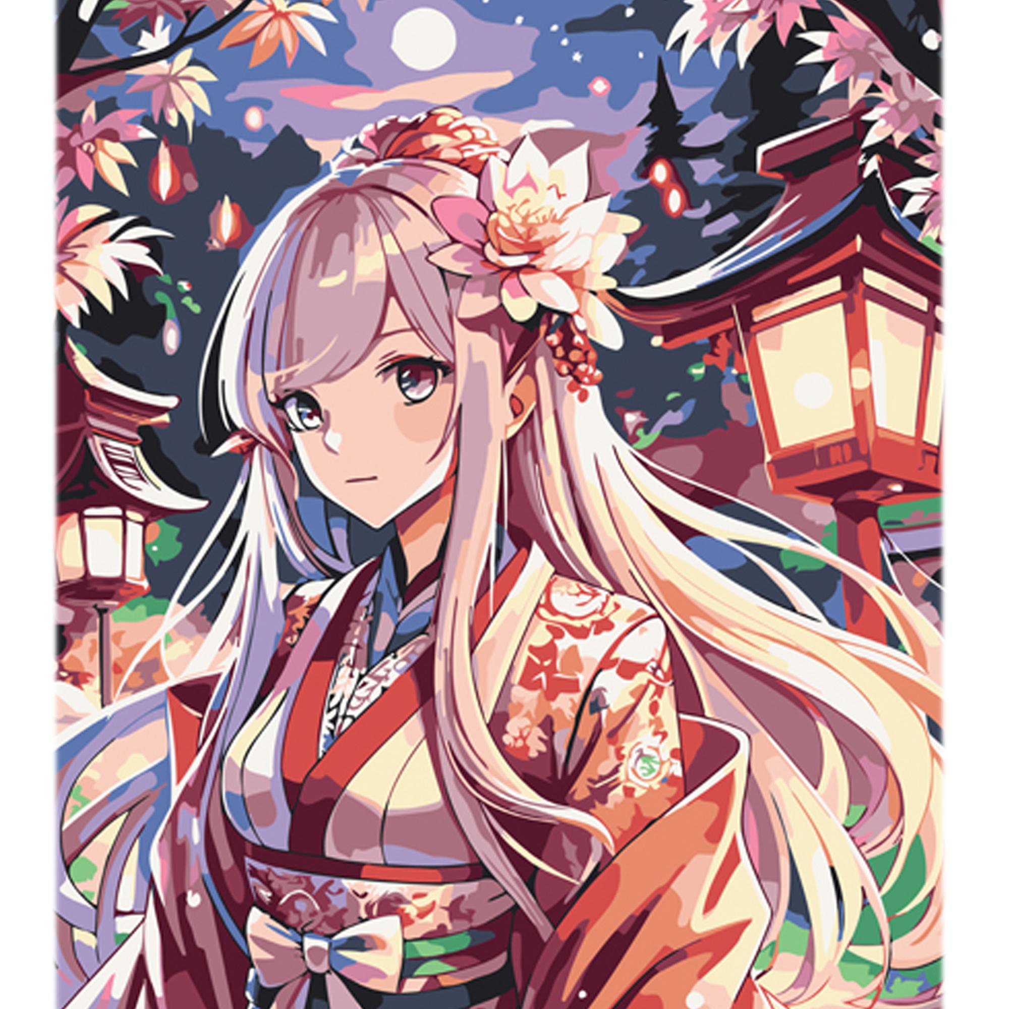 Картина по номерам Strateg Премиум Магия красоты аниме с лаком и уровнем 30x40 см (Str-LY18)