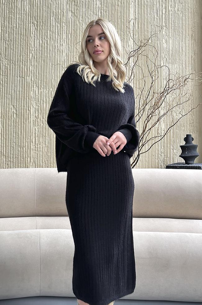 Костюм Lipar 0422 вязаный джемпер/юбка L Черный (16986896)