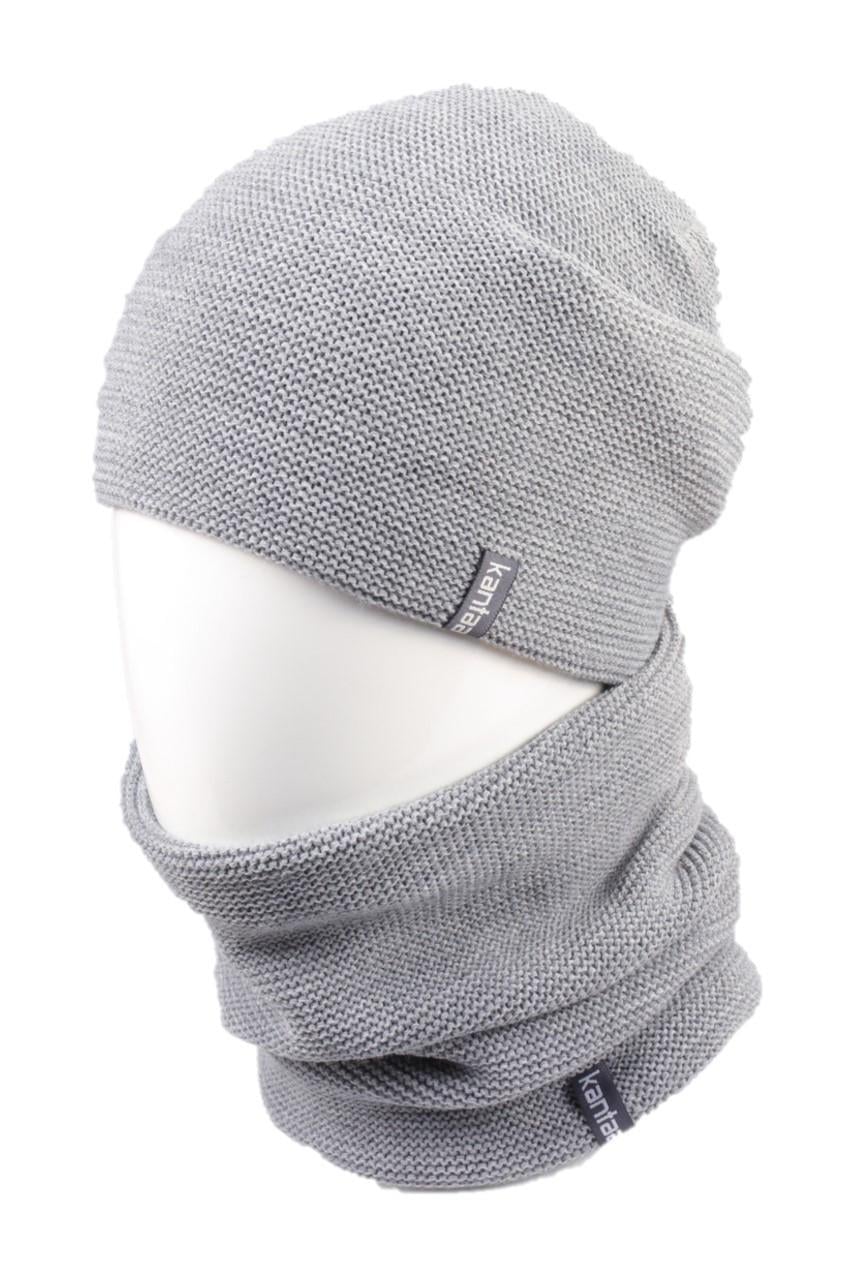 Вязаная шапка Кahta Fashion Hat с Buff снуд унисекс р. 57-58 Серый OC-119)