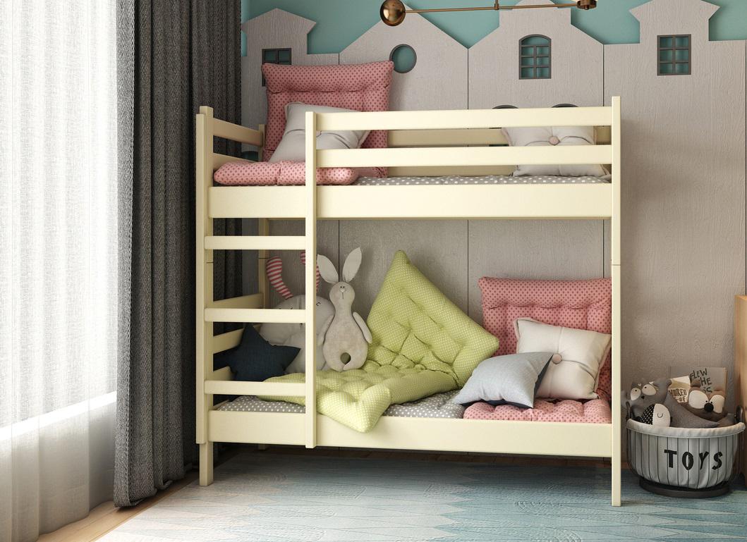 Кровать двухъярусная STEMMA Твинс из натурального дерева сосна 80x200 см Айвори (51961)