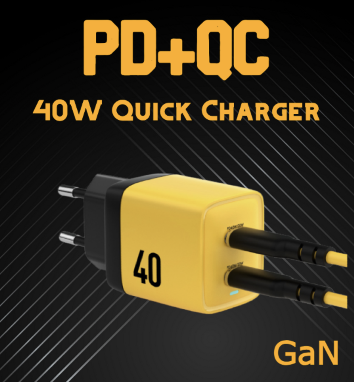 Зарядное устройство для Veron GaN 40W Quick Charger PD+QC 2xUSB-C Yellow (753337) - фото 2