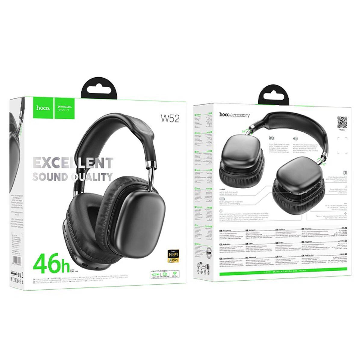 Навушники бездротові Hoco W52 Wonderful BT5.4 headphones 400 mAh Black (6942007646543) - фото 3 Навушники бездротові Hoco W52 Wonderful BT5.4 headphones 400 mAh Black (6942007646543) - фото 3
