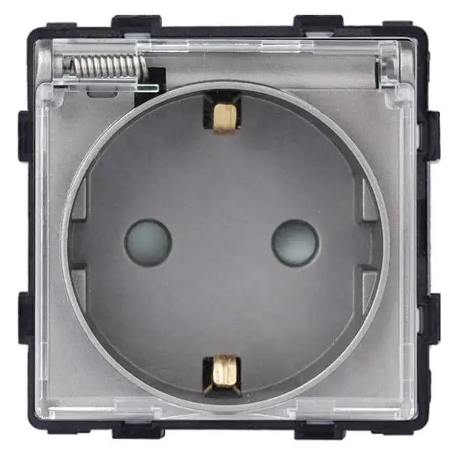 Розетка настенная ELIOS с крышкой IP44 с заземлением/шторками дизайнерская 250В 16А Серый (86-M1FWP-GY)