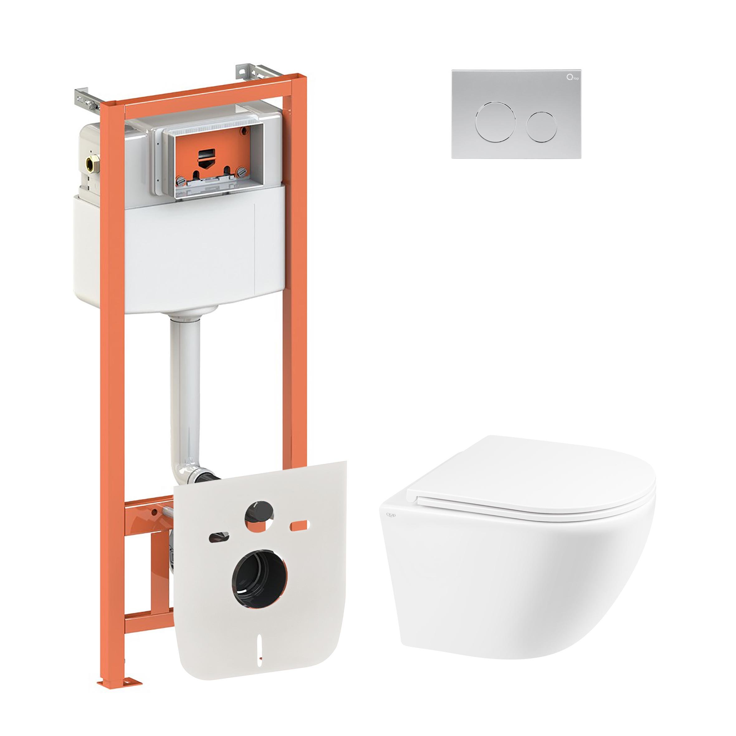 Комплект инсталляции Q-tap Nest/Robin QT1333046ERW0133M425M11111SAT с унитазом кнопка Сатин (124746)