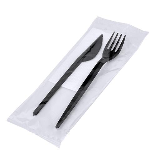 Набір одноразовий дорожній вилка/ніж/серветка 3 шт. Чорний (027430)