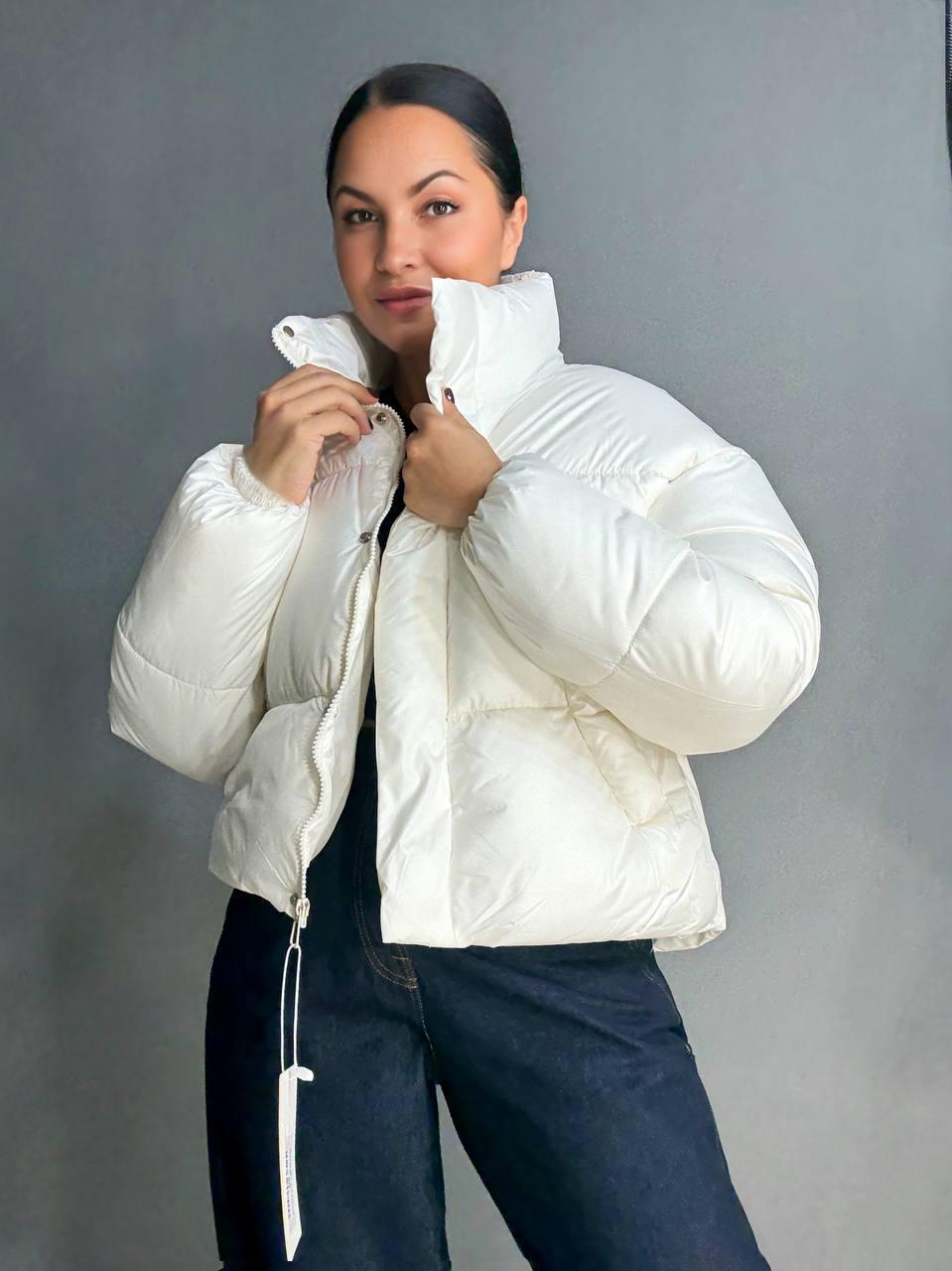 Куртка женская HAIZIYUAN 8606 короткая пуффер с воротником XL Белый (4788) - фото 7 Куртка женская HAIZIYUAN 8606 короткая пуффер с воротником XL Белый (4788) - фото 7