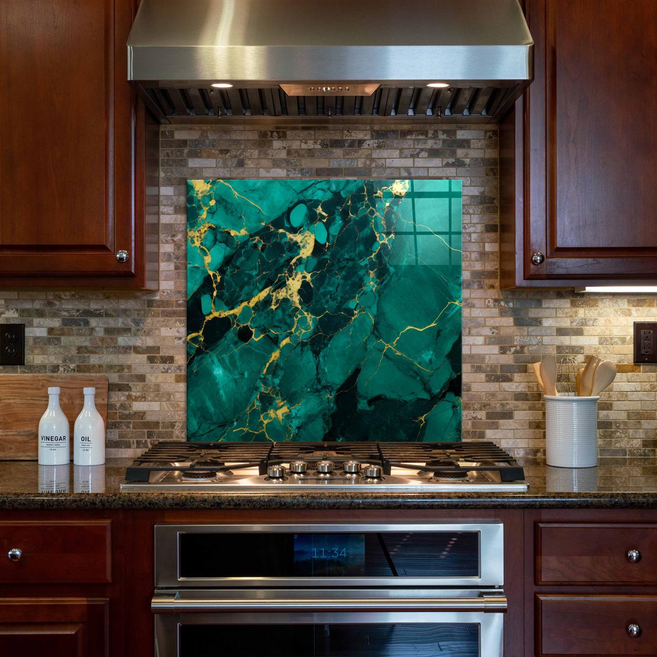 Стеклянная панель для кухни NovellaPrint Изумрудное золото 50х50 см (1044.4)