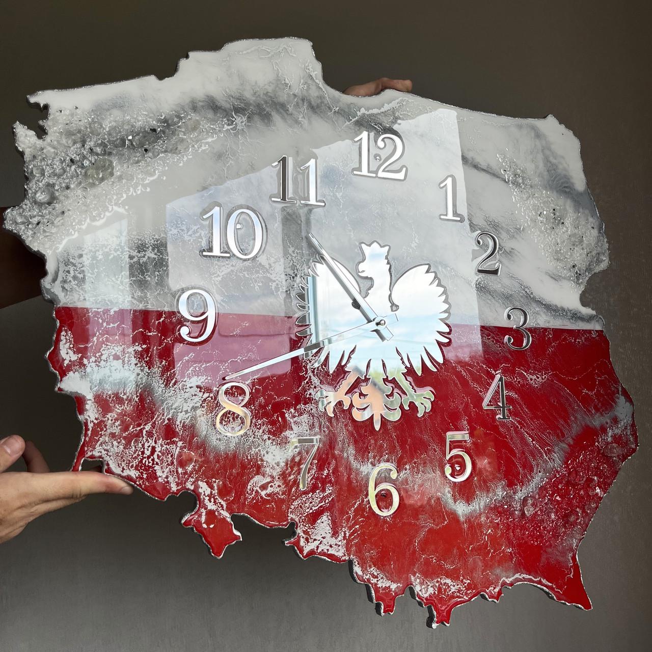 Часы настенные из эпоксидной смолы Карта Польши 40x37 см
