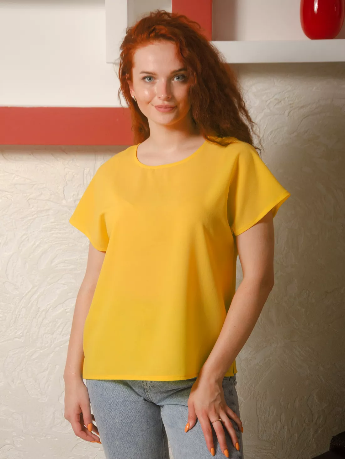 Блуза женская из штапеля с капелькой на спине Innoe 55008-10 р. 48-50 Горчичный (35552594)