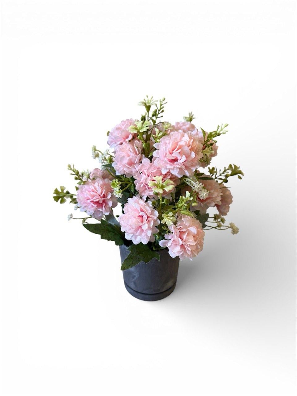 Хризантема искусственная в пластиковом горшке ПЛАСТМАКС Розовый (R1203)