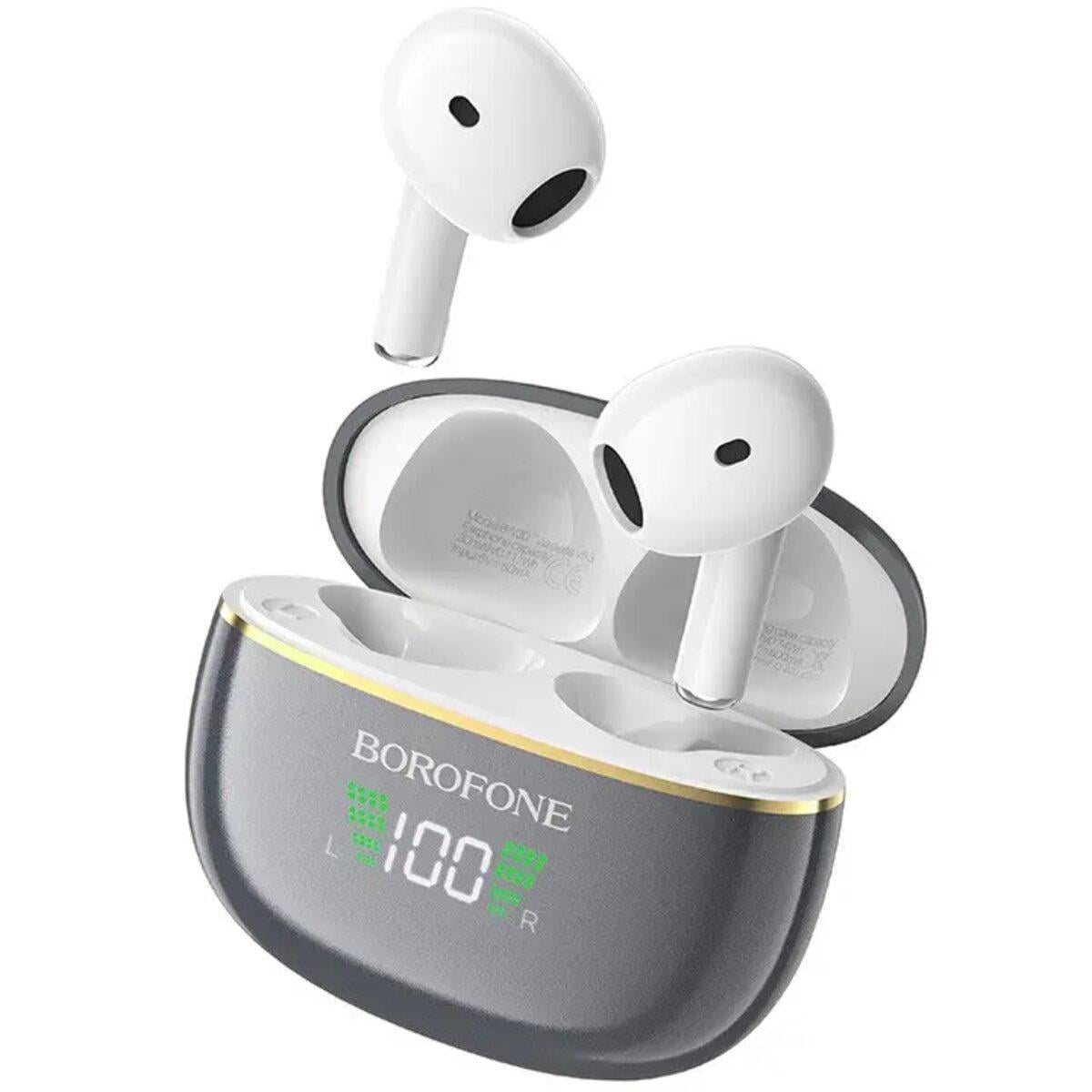 Наушники с микрофоном в кейсе Borofone BW30 Cheerful true wireless BT headset Bright беспроводные Metal Gray (602032)