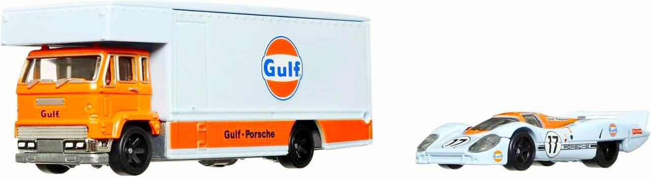 Іграшкова машинка Hot Wheels Premium Porsche 917 LH & Fleet Flyer 2022 Team Transport №41 Car Culture GULF (HCR36)