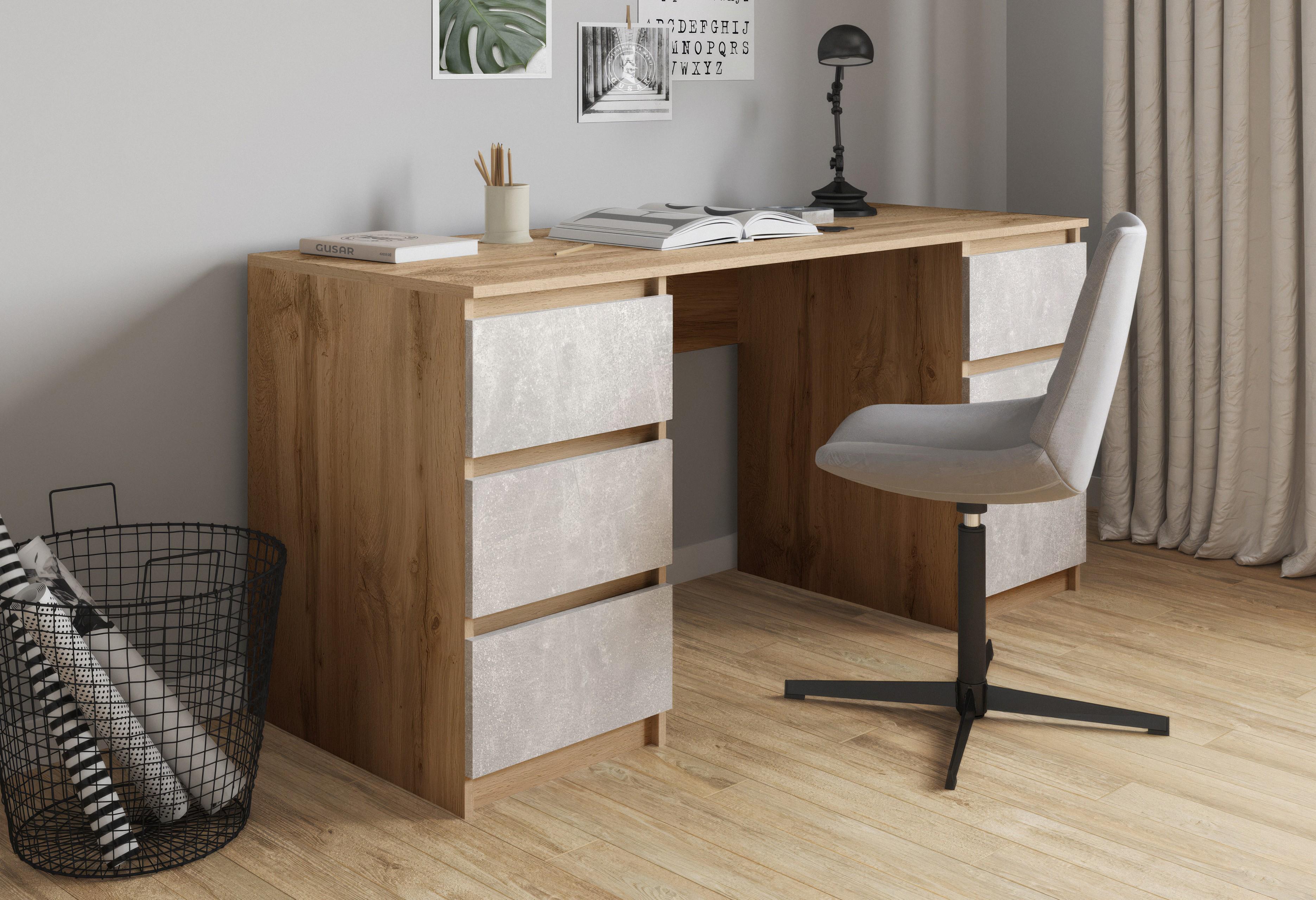 Письменный стол на 6 ящиков без ручек FT-228 1580х600х758 мм Дуб Аппалачи/Бетон