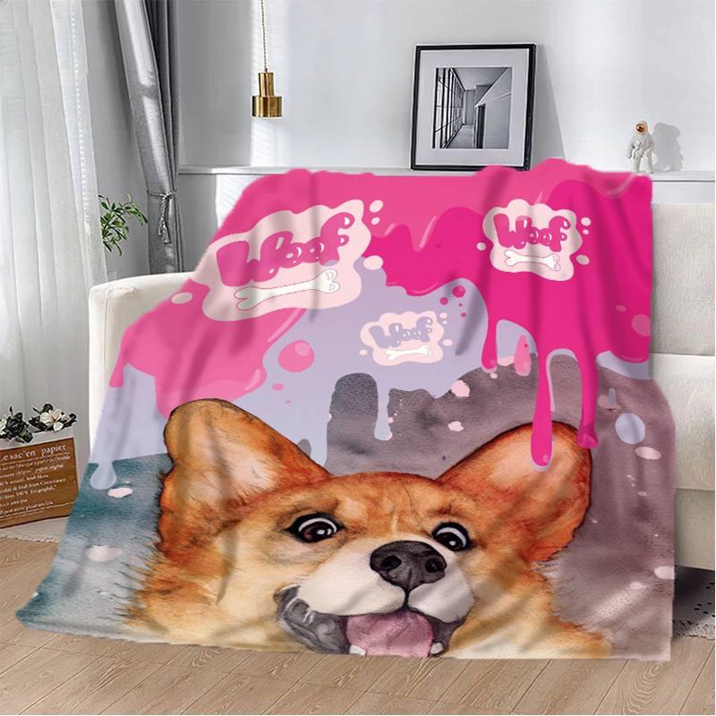 Плед-покрывало Корги плюш/велюр полуторное 160х200 см Розовый (17709286)