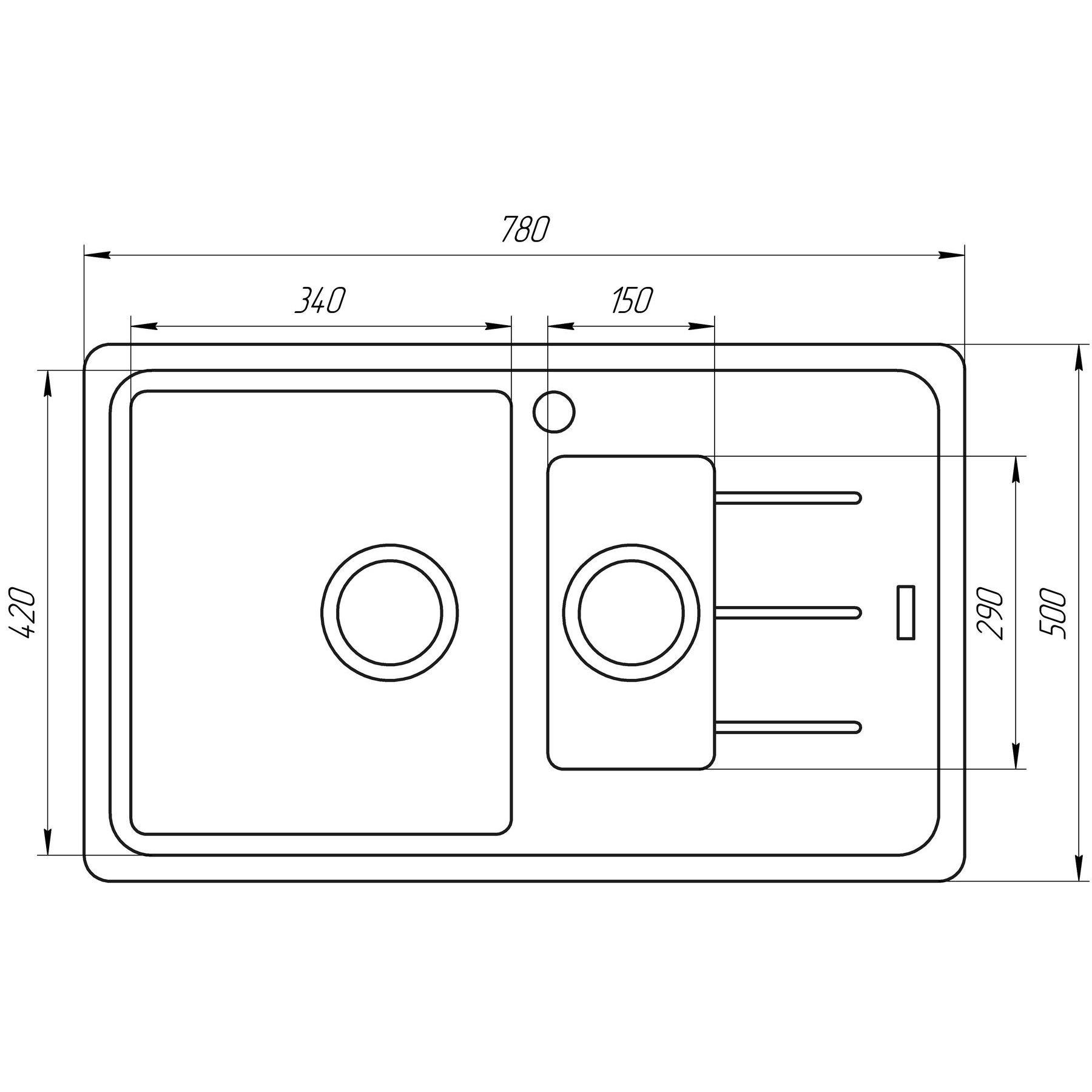 Мойка гранитная Globus Lux Izeo 780x500 мм А0003 Серый металлик (000008799) - фото 5