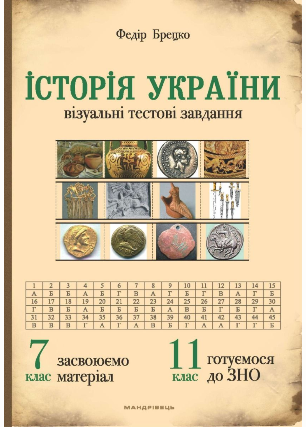 Історія України візуальні тестові завдання 7 клас Брецко Ф.