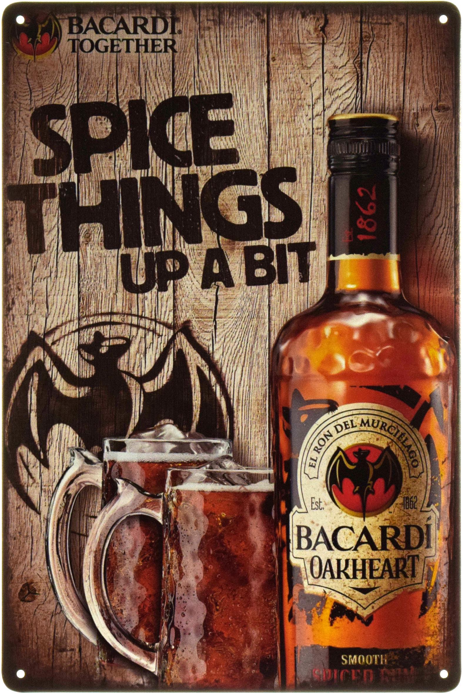 Табличка металлическая Bacardi Spice Things Up A Bit 20x30 см